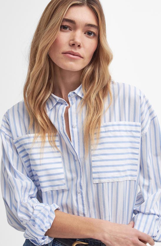 Shop Barbour Nicola Stripe Cotton Button-up Tunic In White/ Blue Stripe