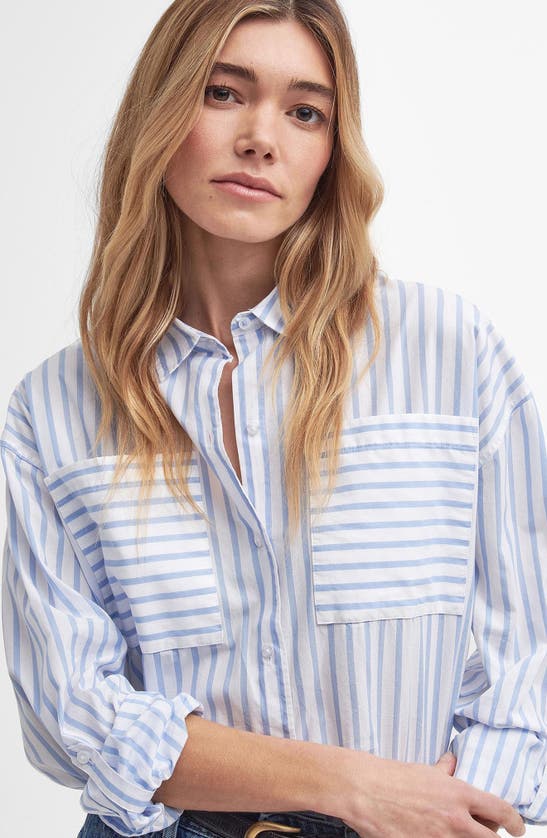 Barbour Nicola Stripe Cotton Button-up Tunic In White/ Blue Stripe