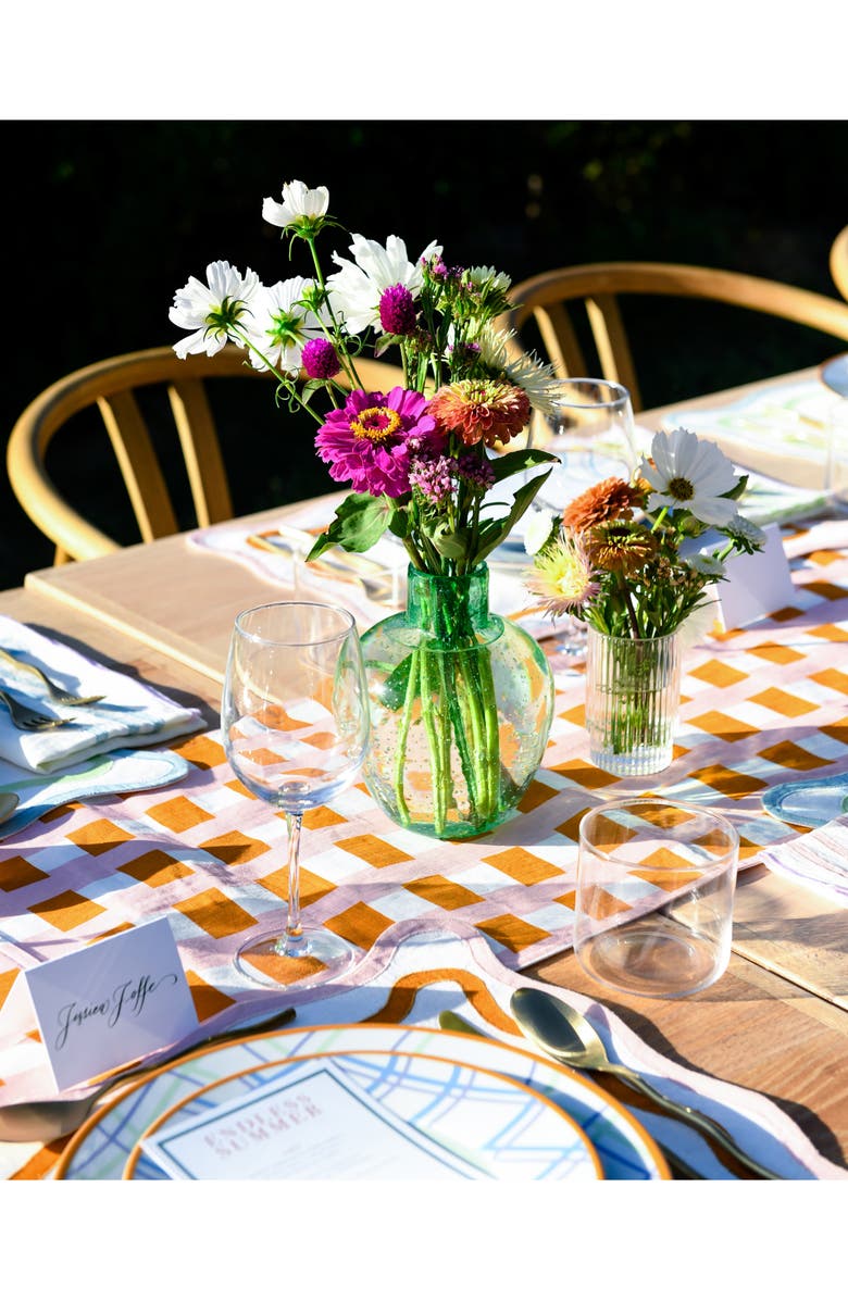 MISETTE Linen Table Runner, Alternate, color, GRID GROUP - PURPLE/ AMBER - spring home decor ideas