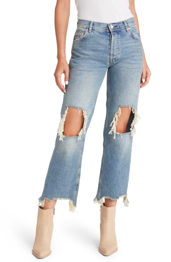 Free People We The Free Maggie Ripped Ankle Straight Leg Jeans In Aged To Perfection