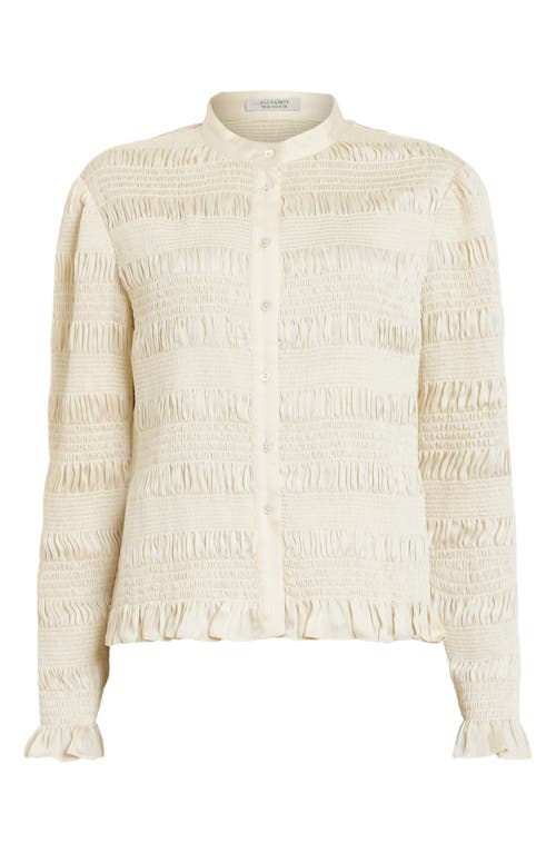 Shop Allsaints Meg Smocked Button-up Shirt In Sand Beige