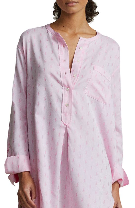 Shop Polo Ralph Lauren Logo Long Nightshirt In Prism Pink