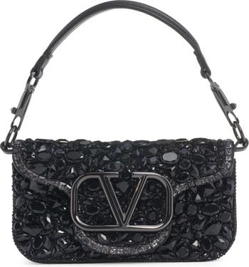 VALENTINO GARAVANI Crystal Embroidered Small Loco Shoulder Bag Magenta  Silver 1301855