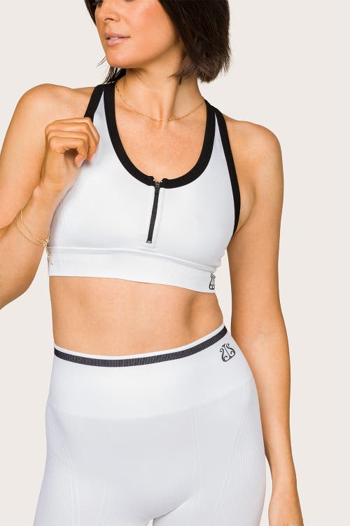 Barre Zip Bra in White + Black