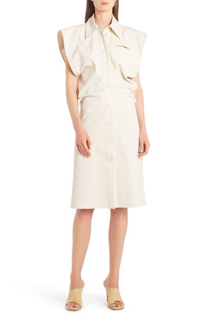 BOTTEGA VENETA CAP SLEEVE COATED COTTON BLEND SHIRTDRESS,618494VKPB0