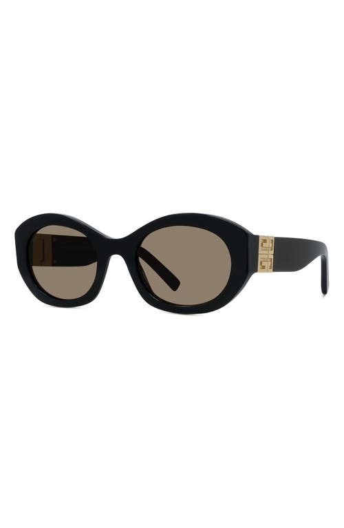 Shop Givenchy 4g Oval Sunglasses In Shiny Black/brown