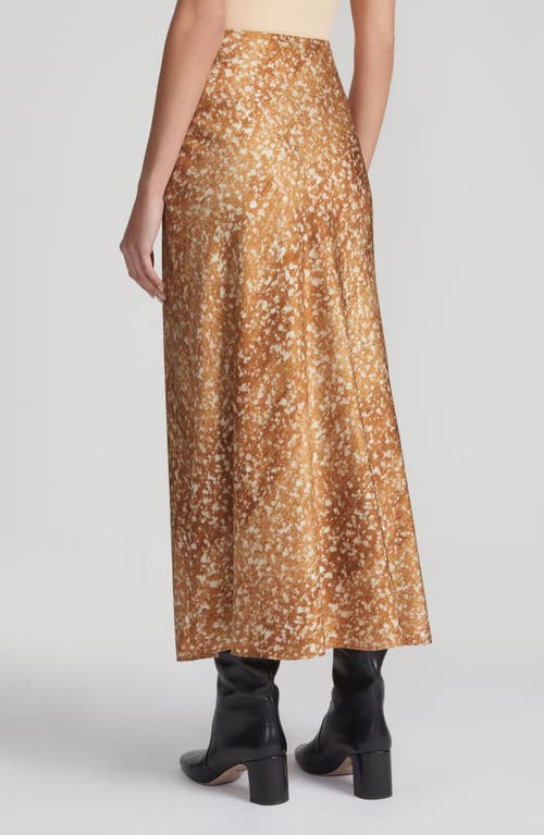 Lafayette 148 Floating Leaves Print Textured Silk Satin Skirt In Camel Multi
