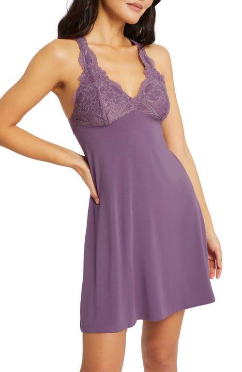 Shop Fleur't Belle Epoque Lace Chemise With Bra Pockets In Iris