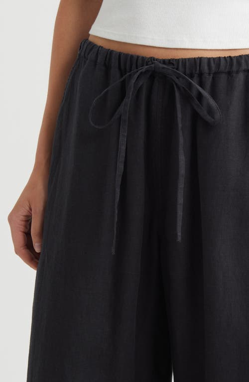 Shop Nation Ltd Lucia Tie Waist Linen Wide Leg Pants In Jet Black