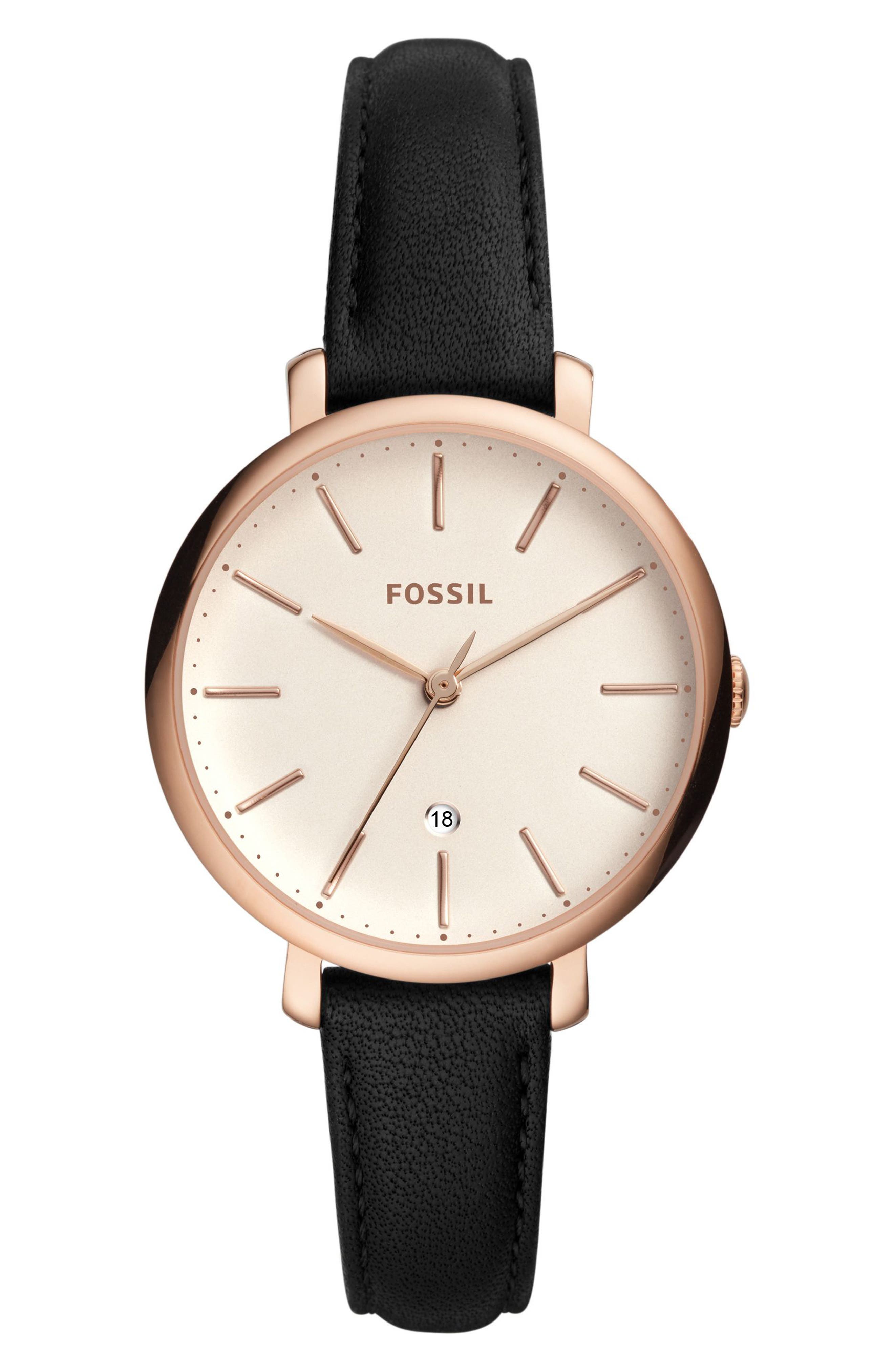 Fossil Jacqueline Leather Strap Watch, 36mm Nordstrom