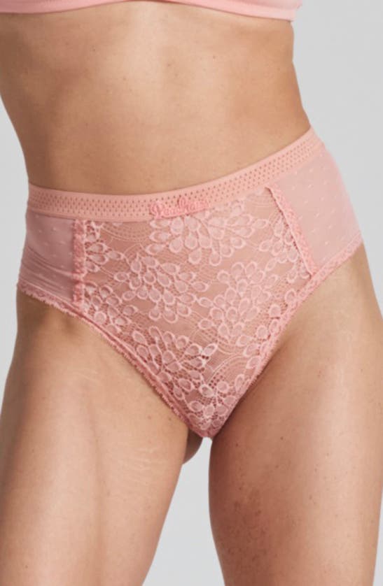 Shop Peachaus Betony Recycled-tulle High-rise Underwear In Dawnlight Coral