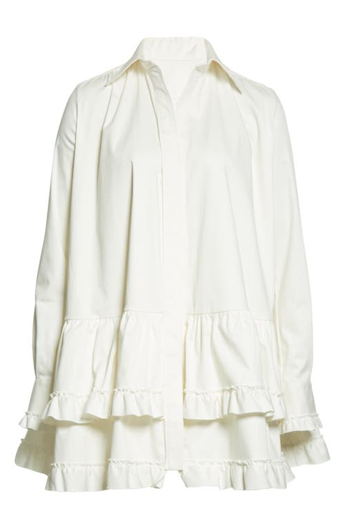 Brandon Maxwell Ruffle Hem Long Sleeve Mini Shirtdress in White