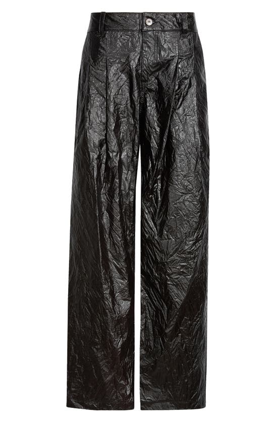 Eckhaus Latta Pleat Front Coated Nylon Pants In Obsidian