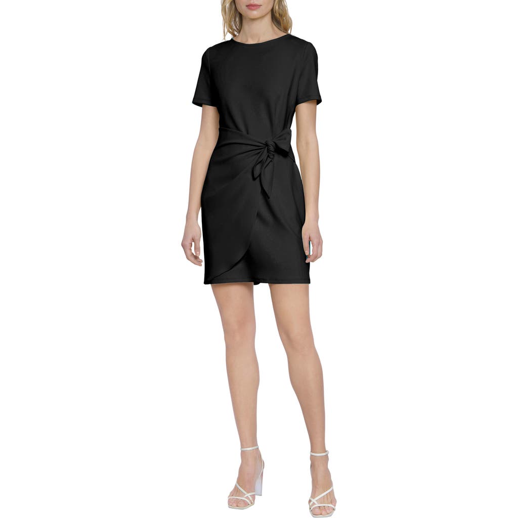 Donna Morgan For Maggy Short Sleeve Faux Wrap Minidress In Black
