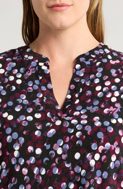 Anne Klein Polka Dot Split Neck Tunic Top In Deep Plum Multi