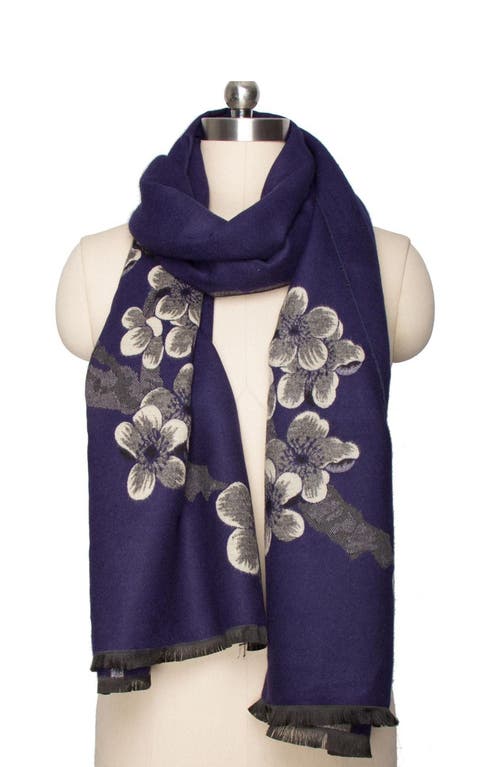 Saachi Floral Reversible Scarf In Navy/grey/white