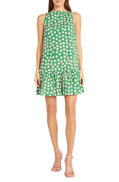 Shop Donna Morgan For Maggy Dot Print Ruffle Hem Stretch Cotton Minidress In Green/pink
