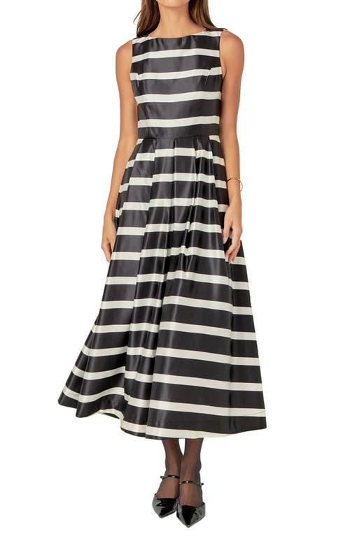 English Factory Stripe Sleeveless Midi Dress In Black/white