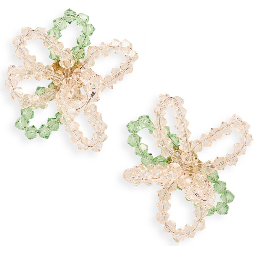 Simone Rocha Crystal Bead Flower Stud Earrings In Neutral
