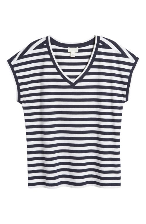caslon(r) Extended V-Neck T-Shirt in Navy Blazer- White Stripe