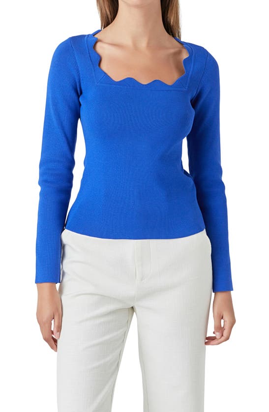 Shop Endless Rose Scallop Square Neck Sweater In Cobalt Blue