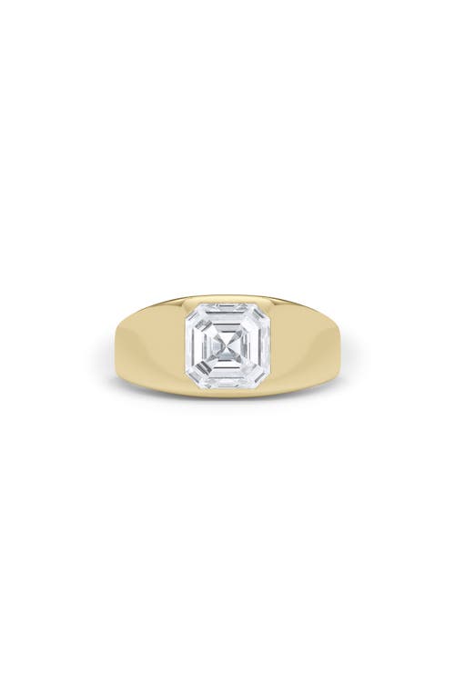 Shop Hautecarat Asscher Cut Lab Created Diamond Signet Ring In 3.00 Ctw 18k Yellow Gold