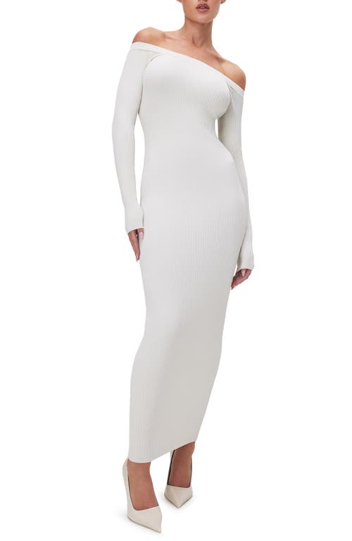 Shine Off the Shoulder Long Sleeve Maxi Dress in Cloud White001