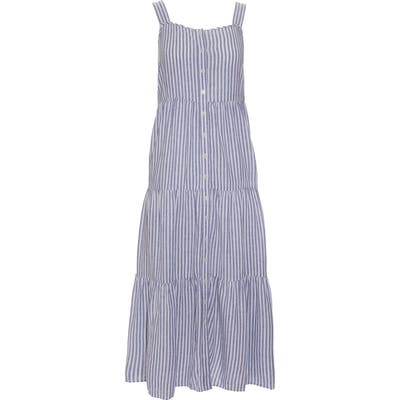 Madewell Stripe Button Front Tiered Midi Dress, Blue