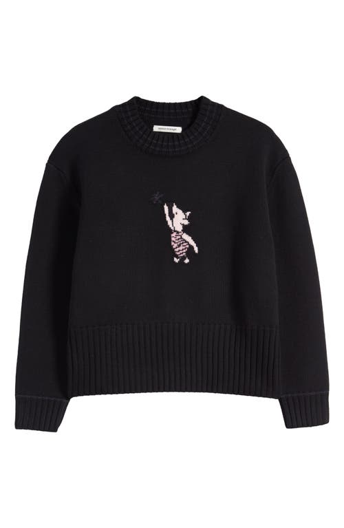 x Disney Piglet Intarsia Merino Wool Sweater in Black