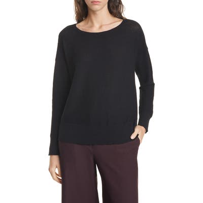 Eileen Fisher Bateau Neck Organic Linen Blend Sweater, Black