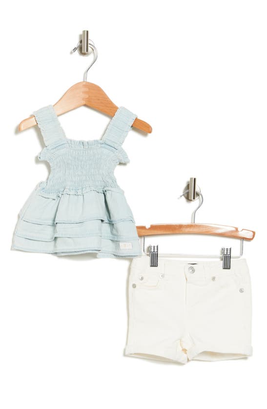 7 For All Mankind Babies' Denim Tunic Tank & Shorts Set In Blue