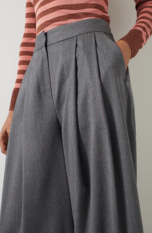 Shop Lk Bennett Hally Pinstripe High Waist Wide Leg Stretch Wool Pants In Grey