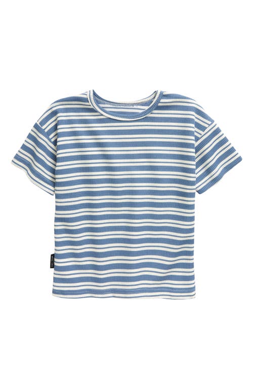 TINY TRIBE Kids' Stripe Waffle Knit T-Shirt Blue at Nordstrom,