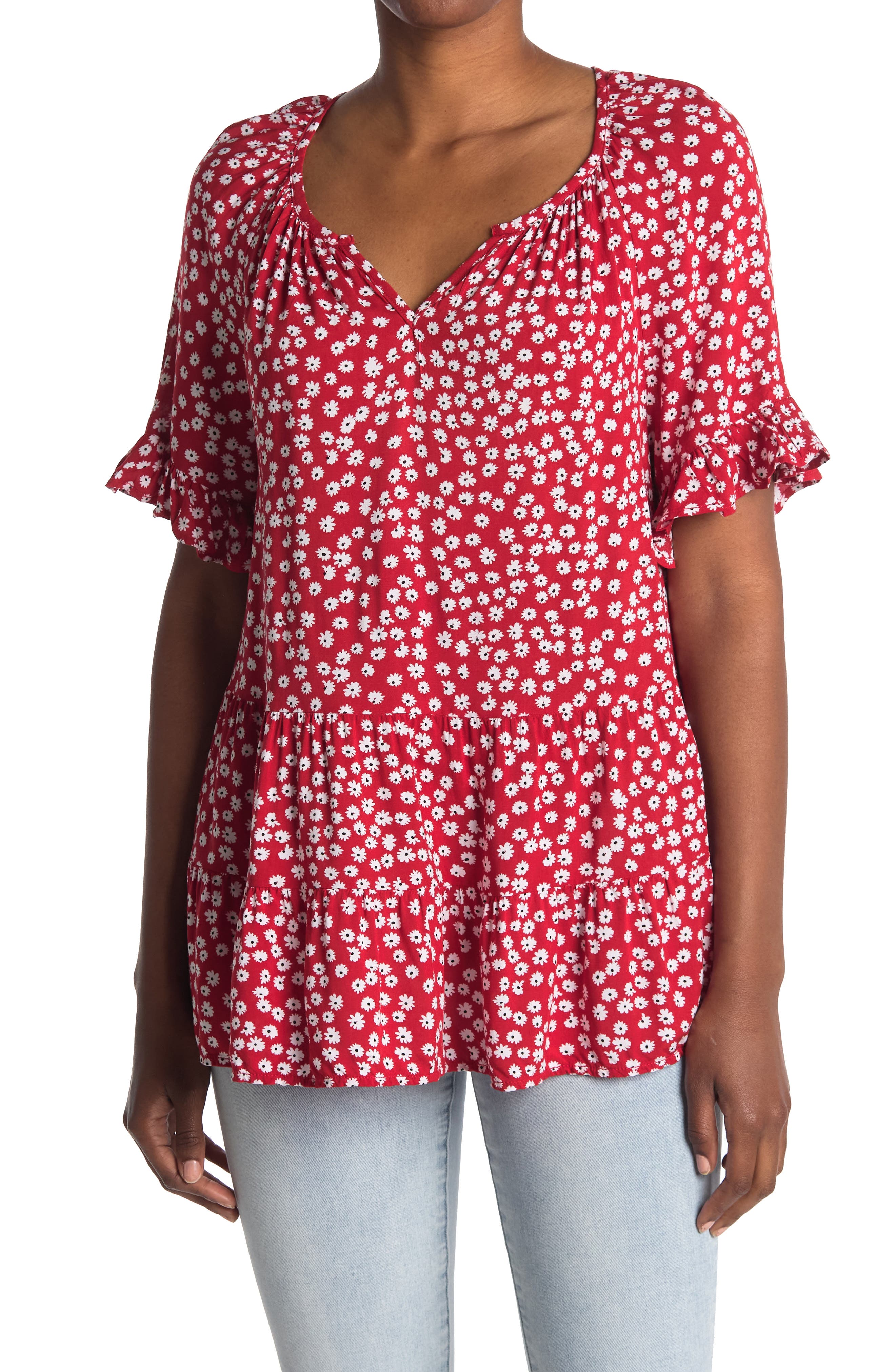 Beachlunchlounge Akia Printed Ruffle Tiered Top In Perennial Buds