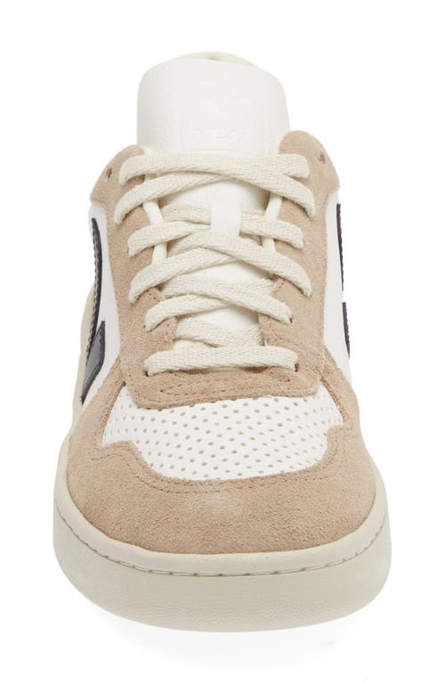 Veja V-10 Leather And Suede Low-top Sneakers In Sahara/extra-white/black