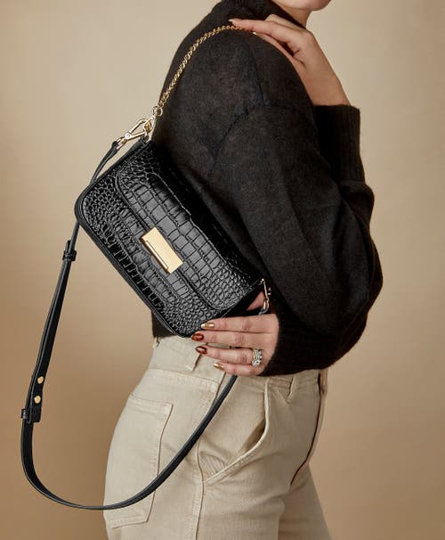 Shop Gigi New York Edie Shoulder Bag In Black Embossed Croc