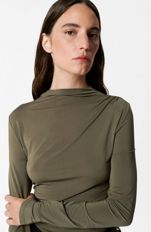 Shop & Other Stories Drape Asymmetric Funnel Neck Top In Khaki Green Dark