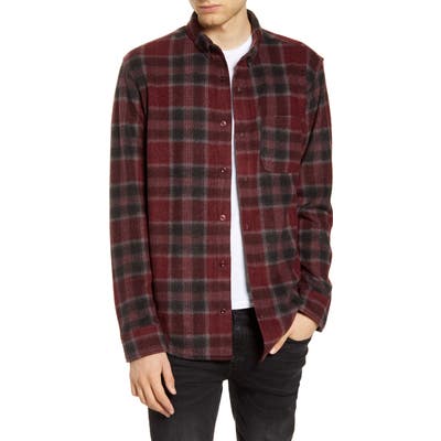 Bp. Plaid Button-Down Knit Flannel Shirt, Burgundy