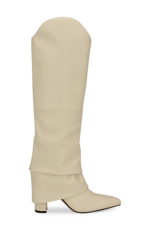 Shop Nine West Lindey Foldover Shaft Pointed Toe Knee High Boot In Ivory