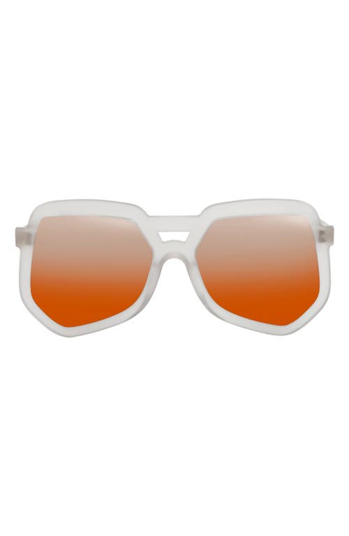 55mm Clip Aviator Hexagonal Sunglasses in White/Orange