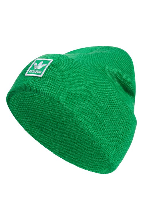 adidas Trefoil Logo Patch Rib Beanie in Green 