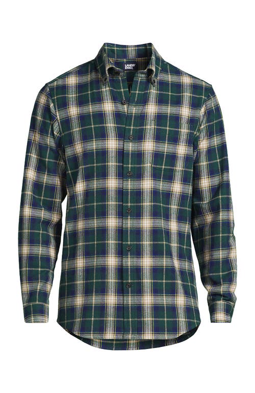 Shop Lands' End Traditional Fit Flagship Flannel Shirt In Deep Balsam/khaki Plaid