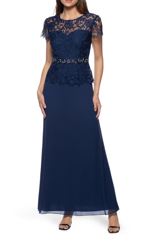 Marina Lace Bodice A-Line Gown Navy at Nordstrom,