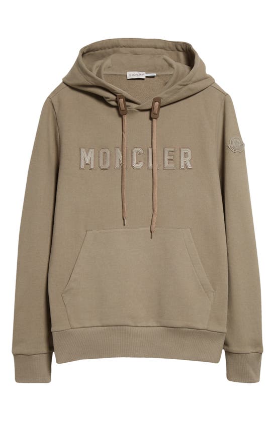 Shop Moncler Logo Appliqué Cotton Hoodie In Mud Brown
