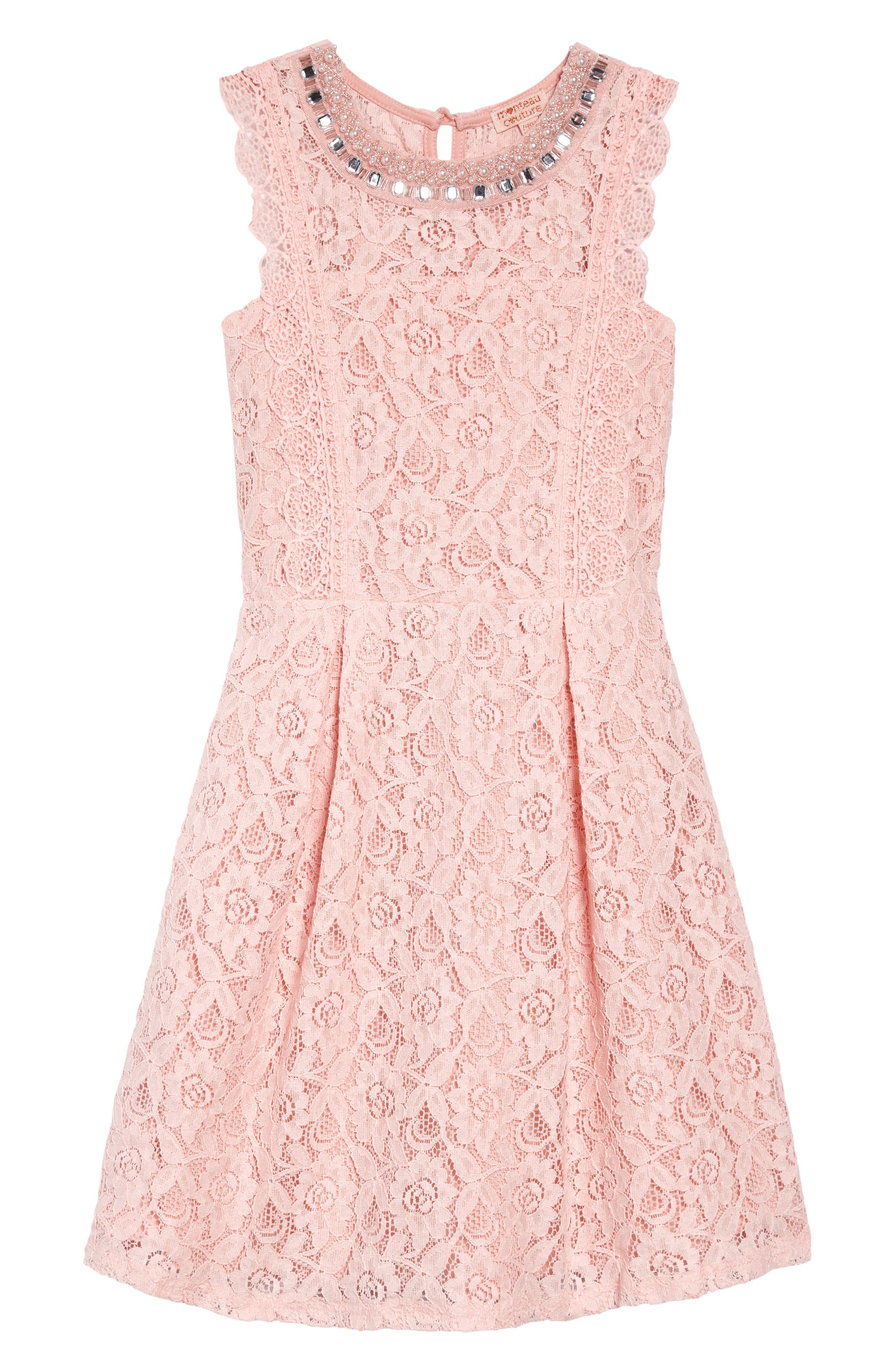 Monteau Couture Jeweled Neckline Lace Dress (Big Girls) | Nordstrom