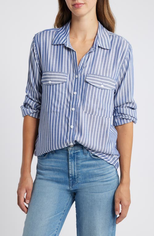 beachlunchlounge Finley Stripe Button-Up Shirt in Blue Tide 