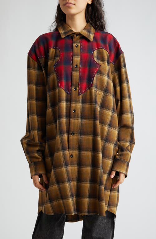 Shop Maison Margiela X Pendleton Plaid Wool Flannel Button-up Shirt In Olive/brown