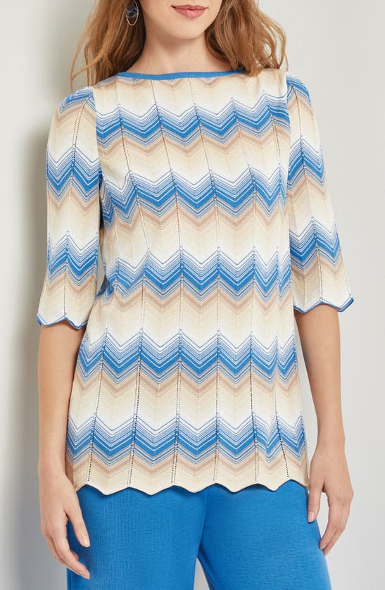 Shop Misook Chevron Pattern Tunic Sweater In Blue/multi