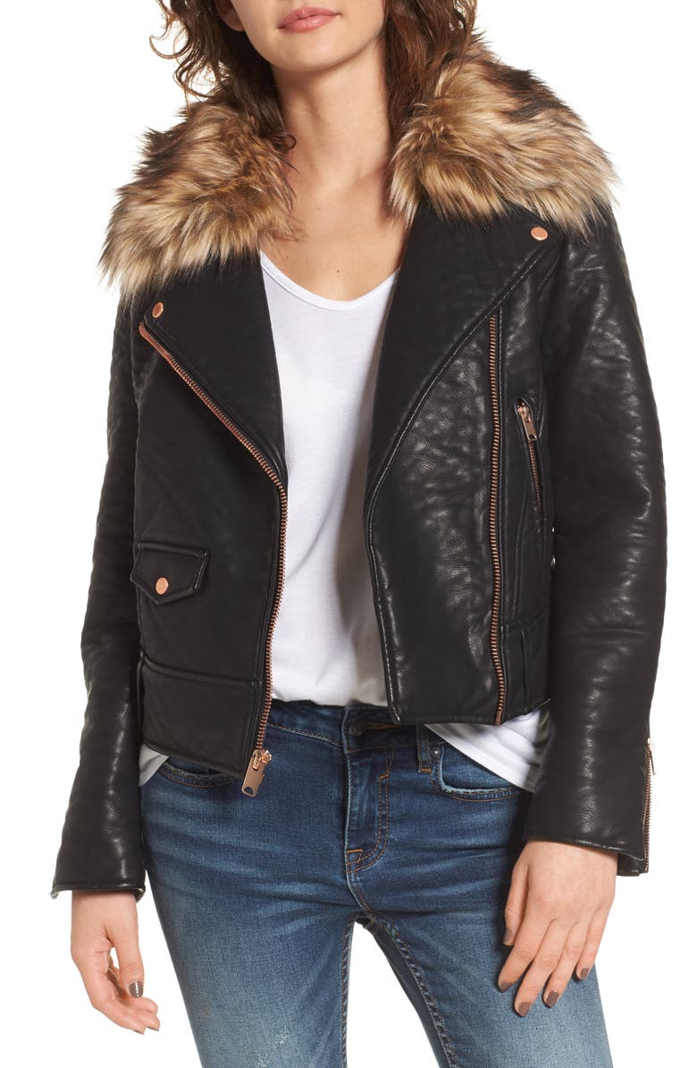 Andrew Marc Beverly Faux Leather Jacket with Faux Fur Trim | Nordstrom