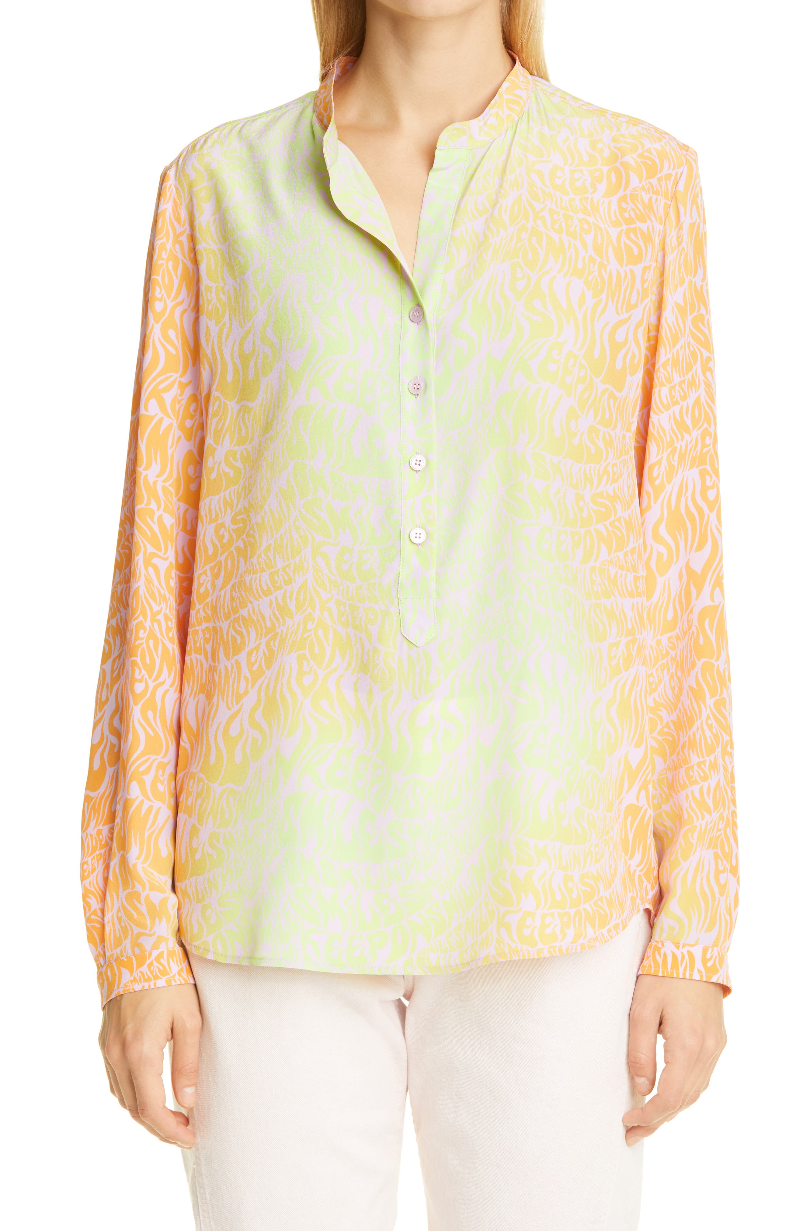 Stella McCartney Keep on Smiling Print Silk Blouse in Orchid at Nordstrom, Size 2 Us
